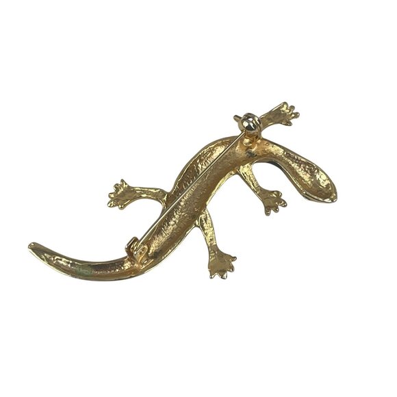Gold-Tone Enamel Gecko Lizard Brooch Pin With Crystal Eyes - Picture 4 of 8